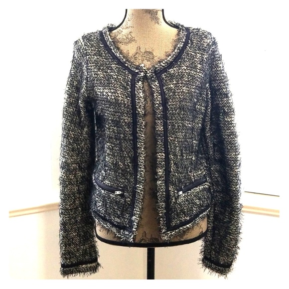 LINDEX open front fuzzy black white blazer - Picture 1 of 8